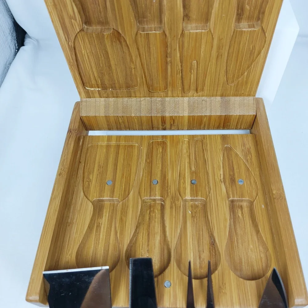 Bamboo Charcuterie Tool Kit Set 4 Pieces Knives Fork Spreader Bamboo Handles‎